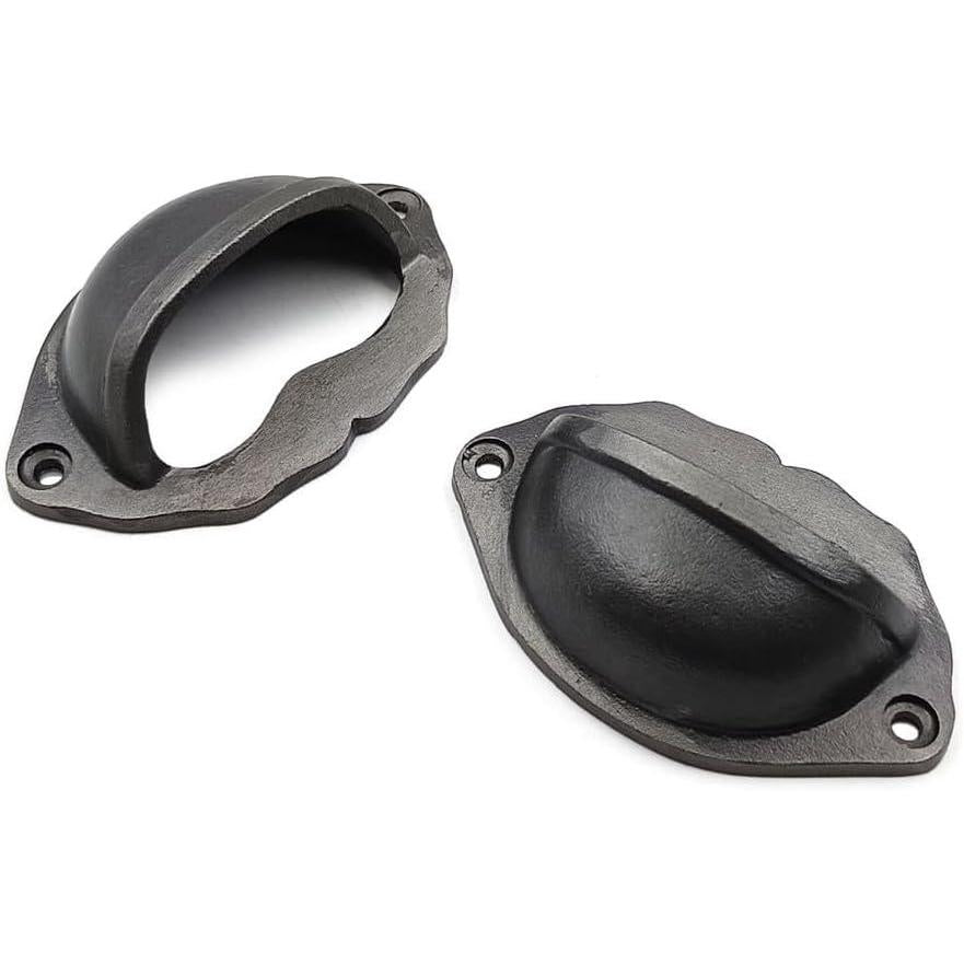 Domed Cup Handle Strong Cast Iron Material | Drawer Pull Antique Iron Finish | Vintage Cabinet & Cupboard Hardware | 81 mm Length x 51 mm Height x 69.5 mm Hole-to-Hole Distance