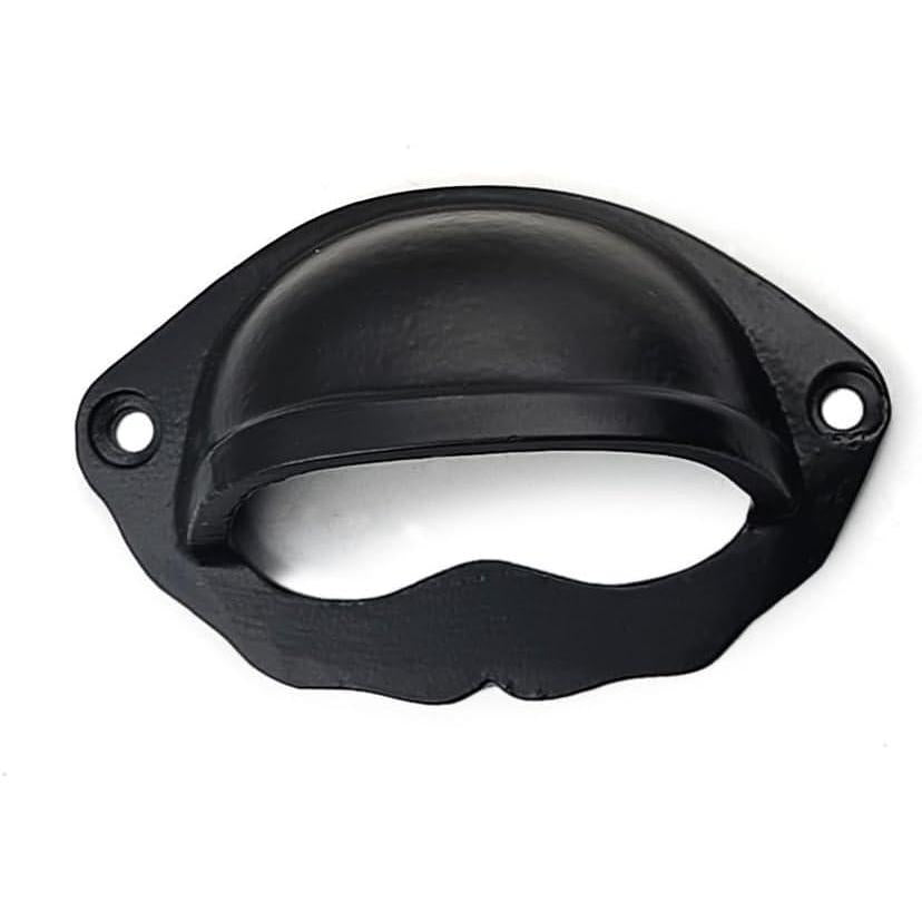 Domed Cup Handle Strong Cast Iron Material | Drawer Pull Black Powder Coated Finish | Vintage Cabinet & Cupboard Hardware | 81 mm Length x 51 mm Height x 69.5 mm Hole-to-Hole Distance