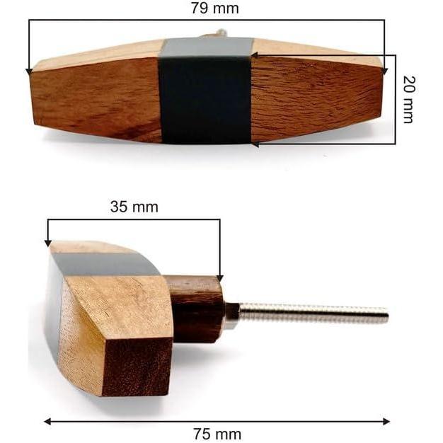 Elongated Cabinet Knob | Wood & Resin Material Furniture Pull Handle | Ceramic Finish Decorative Drawer Knob for Cupboards | 79mm Length, 35mm Width, 20mm Height, 75mm Depth