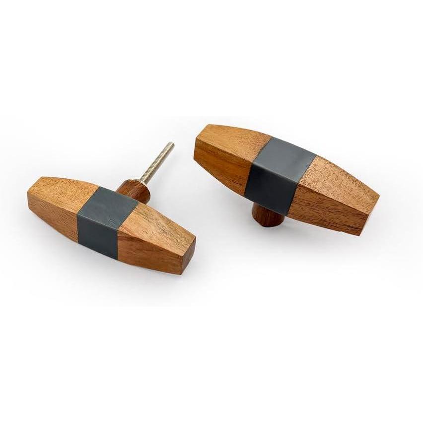 Elongated Cabinet Knob | Wood & Resin Material Furniture Pull Handle | Ceramic Finish Decorative Drawer Knob for Cupboards | 79mm Length, 35mm Width, 20mm Height, 75mm Depth