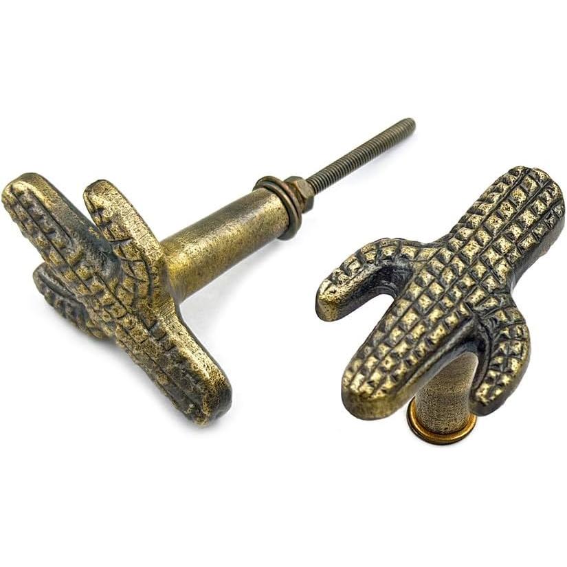 HAMILTON BRASS Antique Brass Cactus Cabinet Knob – Cast Iron Drawer Pull with Screw | Vintage Western-Themed Cupboard Handle for Furniture, Wardrobe & Kitchen Restoration (1 Piece)