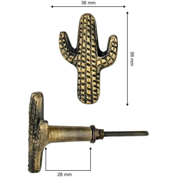 HAMILTON BRASS Antique Brass Cactus Cabinet Knob – Cast Iron Drawer Pull with Screw | Vintage Western-Themed Cupboard Handle for Furniture, Wardrobe & Kitchen Restoration (1 Piece)