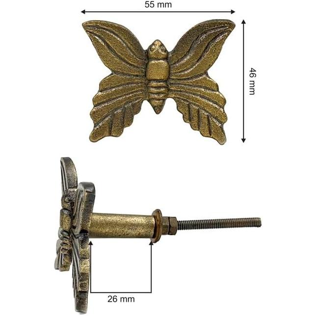 HAMILTON BRASS Antique Brass Moth Knob | Vintage Cast Iron Furniture Handle | Butterfly Design Drawer Pull for Cabinets, Dressers & Cupboards | Rustic Decorative Hardware | Hardware Knob (1 Piece)