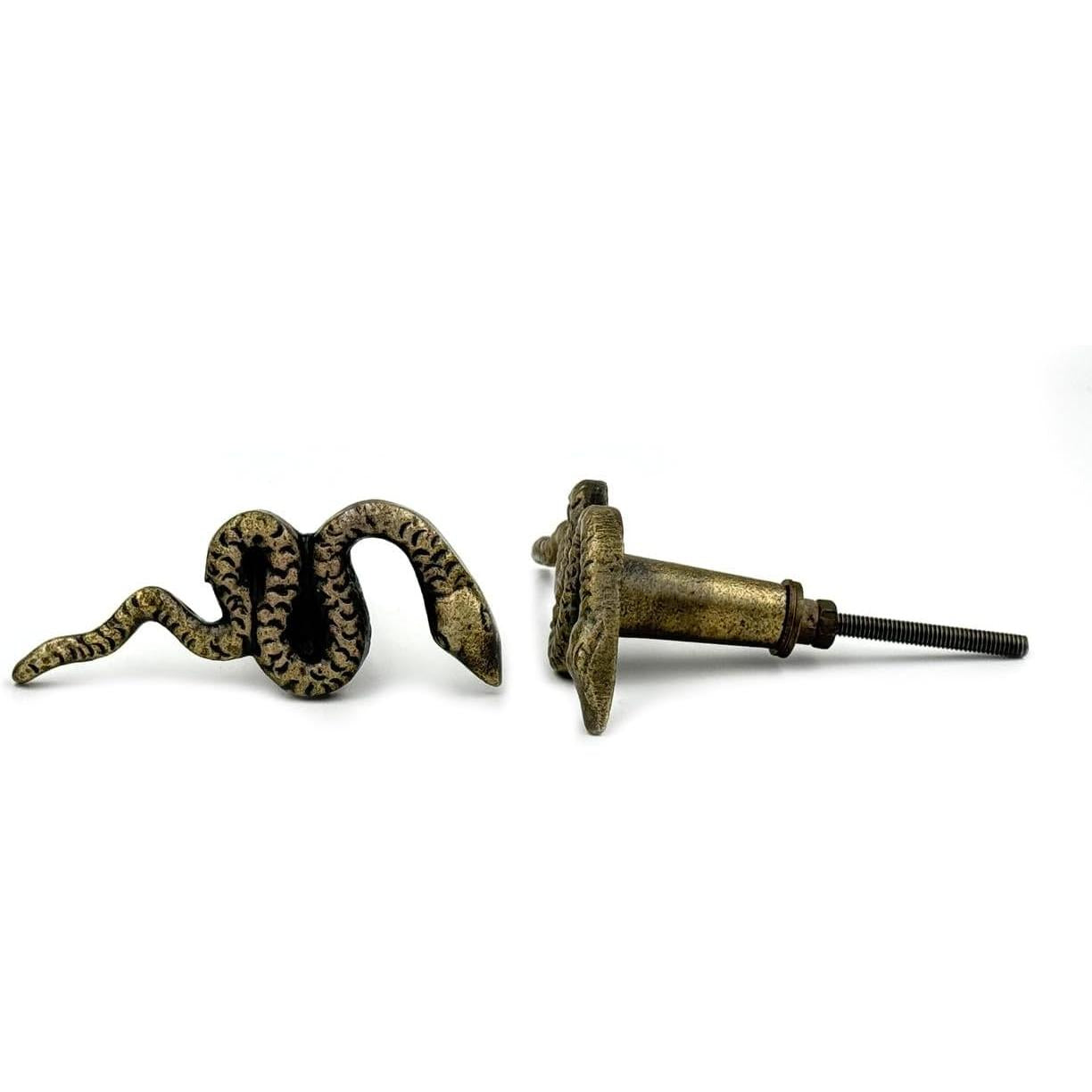 HAMILTON BRASS Antique Brass Snake Cabinet Knob – Cast Iron Drawer Pull with Screw | Vintage Animal-Shaped Cupboard Handle for Furniture, Wardrobe & Kitchen Restoration (1 Piece)