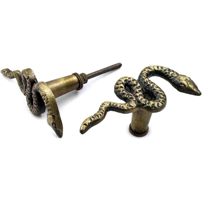 HAMILTON BRASS Antique Brass Snake Cabinet Knob – Cast Iron Drawer Pull with Screw | Vintage Animal-Shaped Cupboard Handle for Furniture, Wardrobe & Kitchen Restoration (1 Piece)