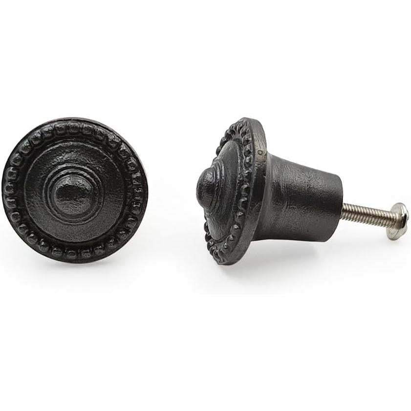 HAMILTON BRASS Decorative Black Cast Iron Knob | Antique Iron Pumpkin Shape Cabinet Pull Handle for Drawers, Dressers, Cupboards, Furniture | 36mm x 34mm 50mm with 14mm Screw