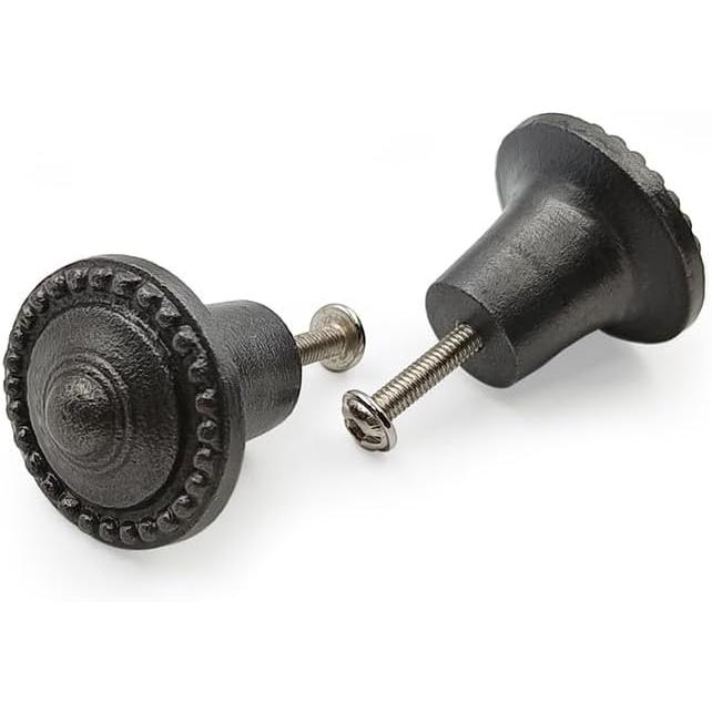 HAMILTON BRASS Decorative Black Cast Iron Knob | Antique Iron Pumpkin Shape Cabinet Pull Handle for Drawers, Dressers, Cupboards, Furniture | 36mm x 34mm 50mm with 14mm Screw