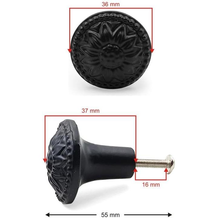 HAMILTON BRASS Decorative Black Cast Iron Knob | Antique Iron Round Cabinet Pull Handle Detailed Border Design for Drawers, Dressers, Cupboards, Kitchen Cabinets, (32.3mm x 31mm 51mm)