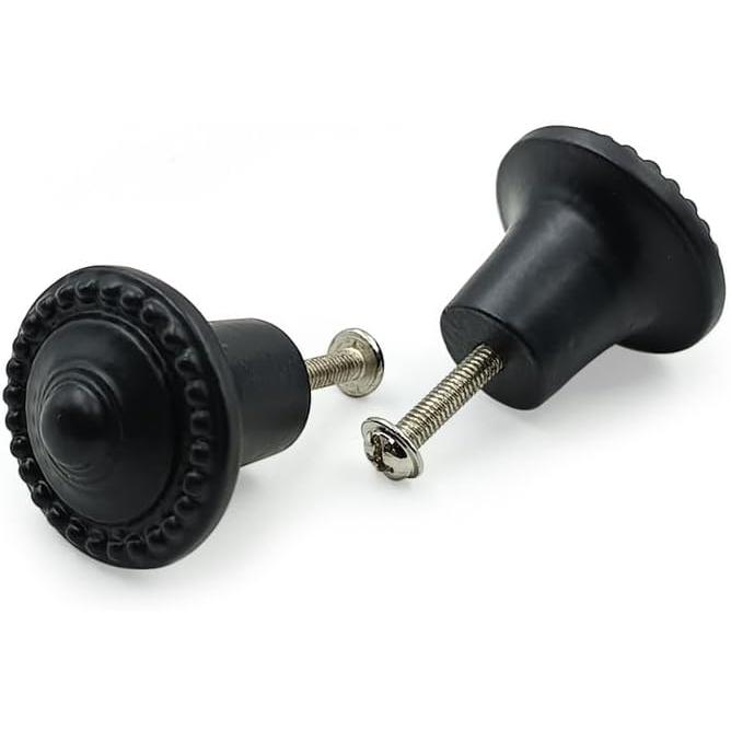 HAMILTON BRASS Decorative Black Cast Iron Knob | Black Powder Coated Pumpkin Shape Cabinet Pull Handle for Drawers, Dressers, Cupboards, Furniture | 36mm x 34mm 50mm with 14mm Screw
