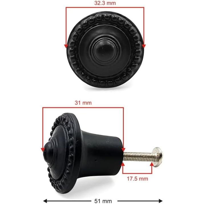 HAMILTON BRASS Decorative Black Cast Iron Knob | Black Powder Coated Pumpkin Shape Cabinet Pull Handle for Drawers, Dressers, Cupboards, Furniture | 36mm x 34mm 50mm with 14mm Screw
