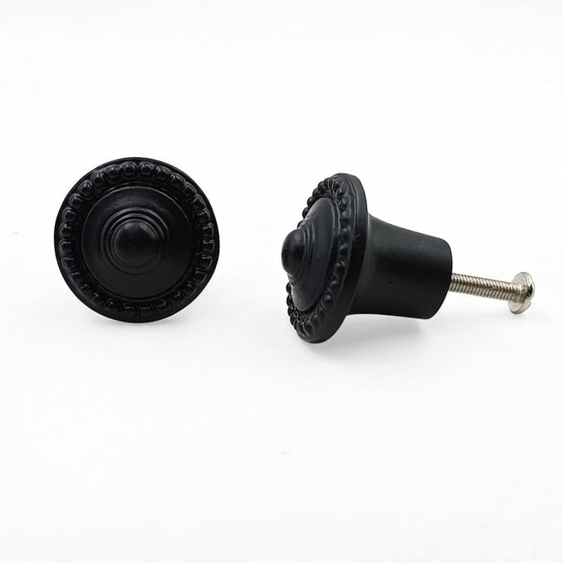 HAMILTON BRASS Decorative Black Cast Iron Knob | Black Powder Coated Pumpkin Shape Cabinet Pull Handle for Drawers, Dressers, Cupboards, Furniture | 36mm x 34mm 50mm with 14mm Screw