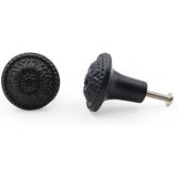 HAMILTON BRASS Decorative Black Cast Iron Knob | Black Powder Coated Round Cabinet Pull Handle Detailed Border Design for Drawers, Cupboards, Kitchen Cabinets, (32mm x 31mm 51mm)
