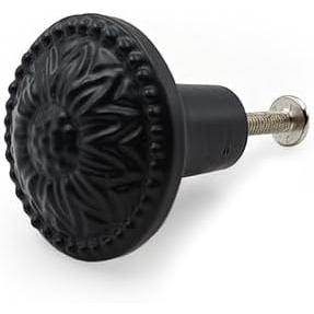 HAMILTON BRASS Decorative Black Cast Iron Knob | Black Powder Coated Round Cabinet Pull Handle Detailed Border Design for Drawers, Cupboards, Kitchen Cabinets, (32mm x 31mm 51mm)