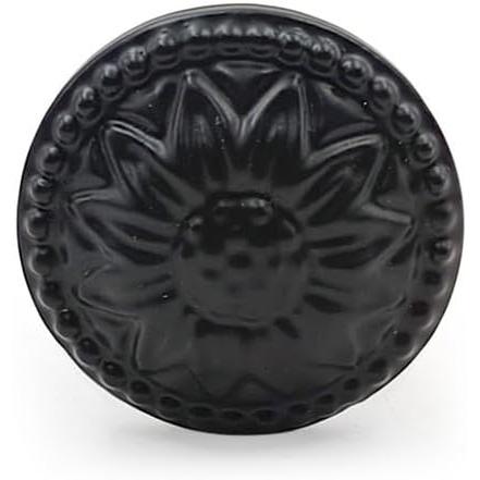HAMILTON BRASS Decorative Black Cast Iron Knob | Black Powder Coated Round Cabinet Pull Handle Detailed Border Design for Drawers, Cupboards, Kitchen Cabinets, (32mm x 31mm 51mm)