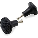 HAMILTON BRASS Decorative Black Cast Iron Knob | Black Powder Coated Round Cabinet Pull Handle Detailed Border Design for Drawers, Cupboards, Kitchen Cabinets, (32mm x 31mm 51mm)