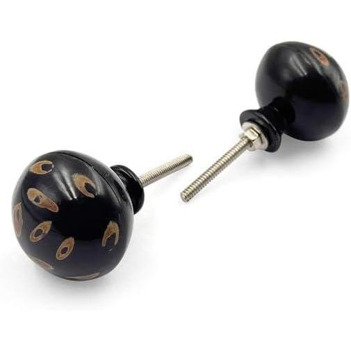 HAMILTON BRASS Decorative Cabinet Knob – Horn Round Unique Patterned Drawer Pull Handle with Ceramic Finish | Furniture Knob for Cabinets Dressers Drawers Wardrobes (40mm x 79mm)