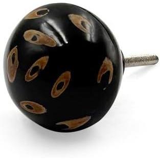 HAMILTON BRASS Decorative Cabinet Knob – Horn Round Unique Patterned Drawer Pull Handle with Ceramic Finish | Furniture Knob for Cabinets Dressers Drawers Wardrobes (40mm x 79mm)