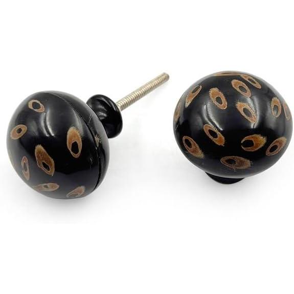 HAMILTON BRASS Decorative Cabinet Knob – Horn Round Unique Patterned Drawer Pull Handle with Ceramic Finish | Furniture Knob for Cabinets Dressers Drawers Wardrobes (40mm x 79mm)