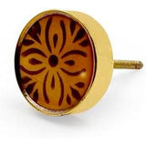 HAMILTON BRASS Decorative Cabinet Knob – Round Floral Pattern Resin & Brass Drawer Pull Handle with Ceramic Finish and Golden Rim | Furniture Knob for Dressers Cupboards (41mm x 63mm x 12mm)