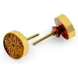 HAMILTON BRASS Decorative Cabinet Knob – Round Floral Pattern Resin & Brass Drawer Pull Handle with Ceramic Finish and Golden Rim | Furniture Knob for Dressers Cupboards (41mm x 63mm x 12mm)