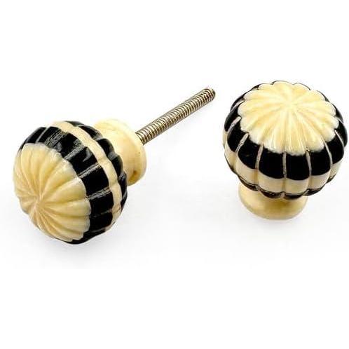 HAMILTON BRASS Decorative Cabinet Knob – Round Striped Design Bone & Horn Drawer Pull Handle with Ceramic Finish | Furniture Knob for Cabinets Dressers Drawers Cupboards (31mm x 30mm x 71mm)