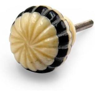 HAMILTON BRASS Decorative Cabinet Knob – Round Striped Design Bone & Horn Drawer Pull Handle with Ceramic Finish | Furniture Knob for Cabinets Dressers Drawers Cupboards (31mm x 30mm x 71mm)