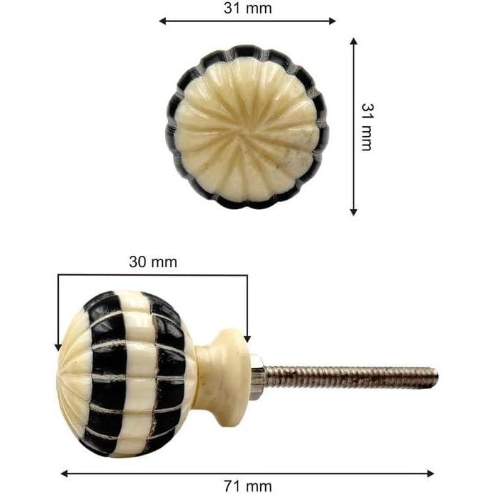 HAMILTON BRASS Decorative Cabinet Knob – Round Striped Design Bone & Horn Drawer Pull Handle with Ceramic Finish | Furniture Knob for Cabinets Dressers Drawers Cupboards (31mm x 30mm x 71mm)