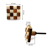 HAMILTON BRASS Decorative Cabinet Knob – Square Checkerboard Design Wood & Resin Drawer Pull Handle | Ceramic Finish Furniture Knob for Cabinets Dressers Drawers Wardrobes (41mm x 41mm x 26mm)