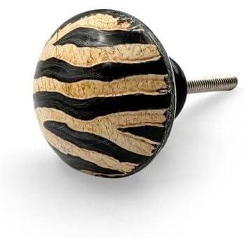 HAMILTON BRASS Decorative Horn Cabinet Knob | Ceramic Finish Round Drawer Pull | Modern Furniture Handle for Cabinets, Dressers, Cupboards | Handmade Patterned Design with Fitting Screws