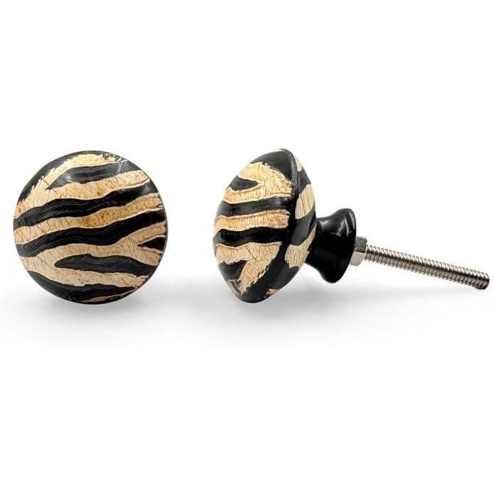 HAMILTON BRASS Decorative Horn Cabinet Knob | Ceramic Finish Round Drawer Pull | Modern Furniture Handle for Cabinets, Dressers, Cupboards | Handmade Patterned Design with Fitting Screws