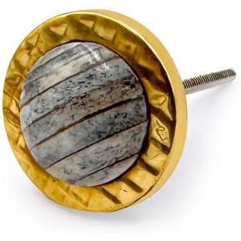HAMILTON BRASS Decorative Round Cabinet Knob | Bone, Brass & Resin Material Drawer Handle | Golden Edge with Ceramic Finish | 40mm Diameter, 34mm Depth, 8mm Front Thickness | Cupboards Dressers
