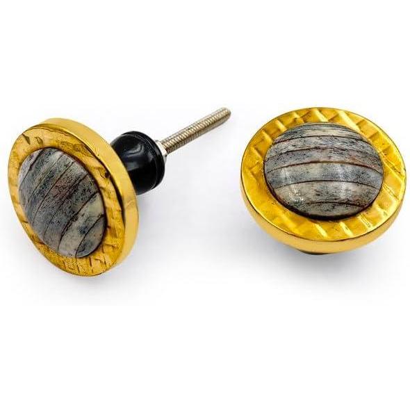HAMILTON BRASS Decorative Round Cabinet Knob | Bone, Brass & Resin Material Drawer Handle | Golden Edge with Ceramic Finish | 40mm Diameter, 34mm Depth, 8mm Front Thickness | Cupboards Dressers