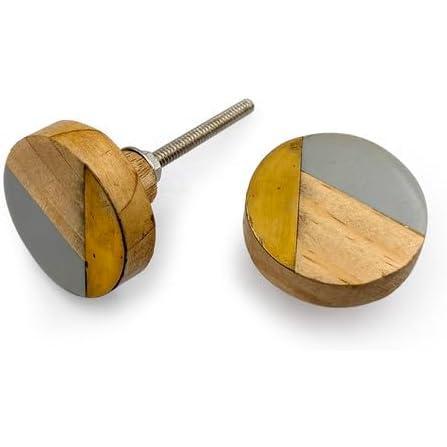 HAMILTON BRASS Decorative Round Cabinet Knob | Resin Wood Brass Material Drawer Pull Handle | 39mm Diameter Knob with Ceramic Finish for Cupboards, Wardrobes | Brown & Grey Two-Tone Pattern