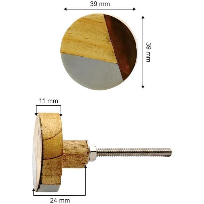 HAMILTON BRASS Decorative Round Cabinet Knob | Resin Wood Brass Material Drawer Pull Handle | 39mm Diameter Knob with Ceramic Finish for Cupboards, Wardrobes | Brown & Grey Two-Tone Pattern