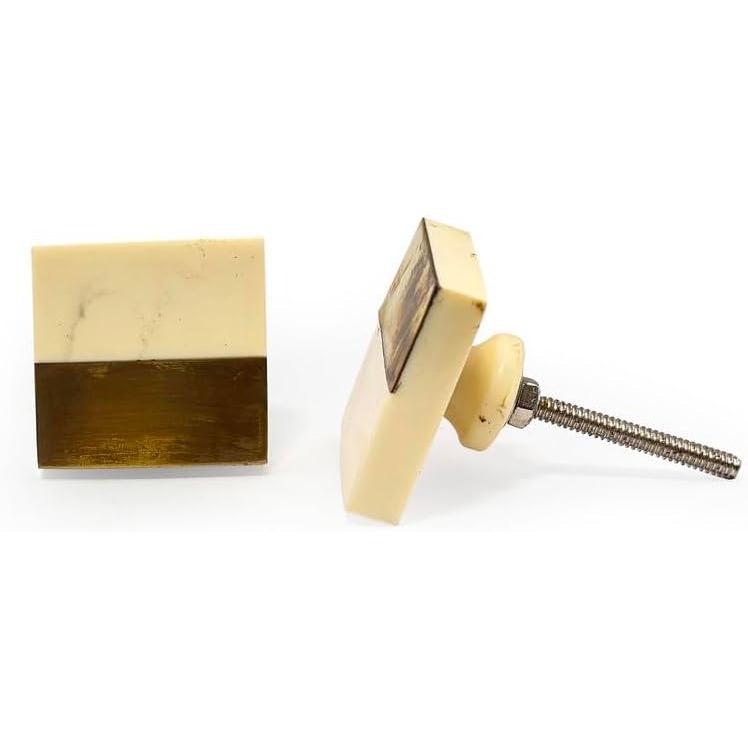 HAMILTON BRASS Decorative Square Cabinet Knob | Resin & Brass Material Drawer Pull Handle | Ceramic Finish | 40mm x 40mm Face, 21mm Depth, 9mm Thickness | Cupboards, Dressers & Wardrobes