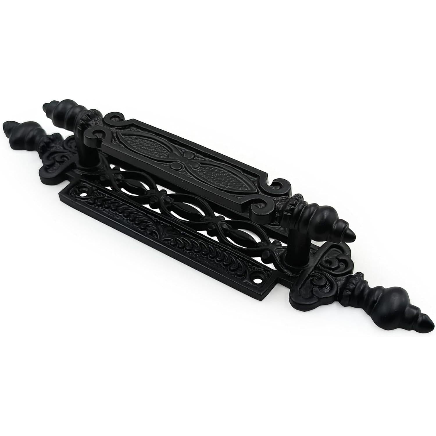 HAMILTON BRASS Door Pull Handle Strong Cast Iron Construction | Decorative Handle Black Powder Coated Finish | Vintage Style Hardware for Doors, Cabinets & Gates | 253 mm Length x 55 mm Width