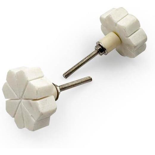 HAMILTON BRASS Flower Shaped Cabinet Knob with Petal Design | Stone Material Drawer Handle | Ceramic Finish Decorative Knob for Cupboards, Dressers | 38mm Diameter, 13mm Height, 26.5mm Depth
