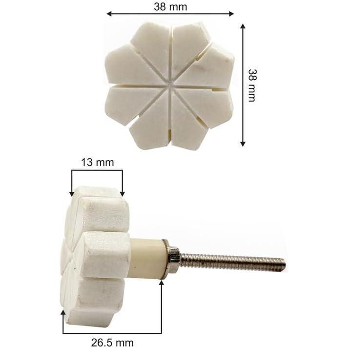 HAMILTON BRASS Flower Shaped Cabinet Knob with Petal Design | Stone Material Drawer Handle | Ceramic Finish Decorative Knob for Cupboards, Dressers | 38mm Diameter, 13mm Height, 26.5mm Depth