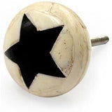 HAMILTON BRASS Round Bone & Wood Knob with Ceramic Finish | Black Star Inlay Decorative Drawer & Cabinet Pull Handle | 37x37 mm Face | 66 mm Length | 27 mm Height | Furniture Hardware