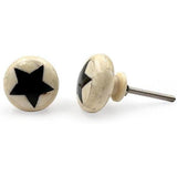 HAMILTON BRASS Round Bone & Wood Knob with Ceramic Finish | Black Star Inlay Decorative Drawer & Cabinet Pull Handle | 37x37 mm Face | 66 mm Length | 27 mm Height | Furniture Hardware