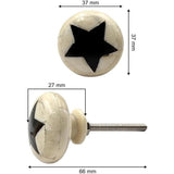 HAMILTON BRASS Round Bone & Wood Knob with Ceramic Finish | Black Star Inlay Decorative Drawer & Cabinet Pull Handle | 37x37 mm Face | 66 mm Length | 27 mm Height | Furniture Hardware