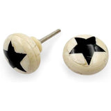 HAMILTON BRASS Round Bone & Wood Knob with Ceramic Finish | Black Star Inlay Decorative Drawer & Cabinet Pull Handle | 37x37 mm Face | 66 mm Length | 27 mm Height | Furniture Hardware