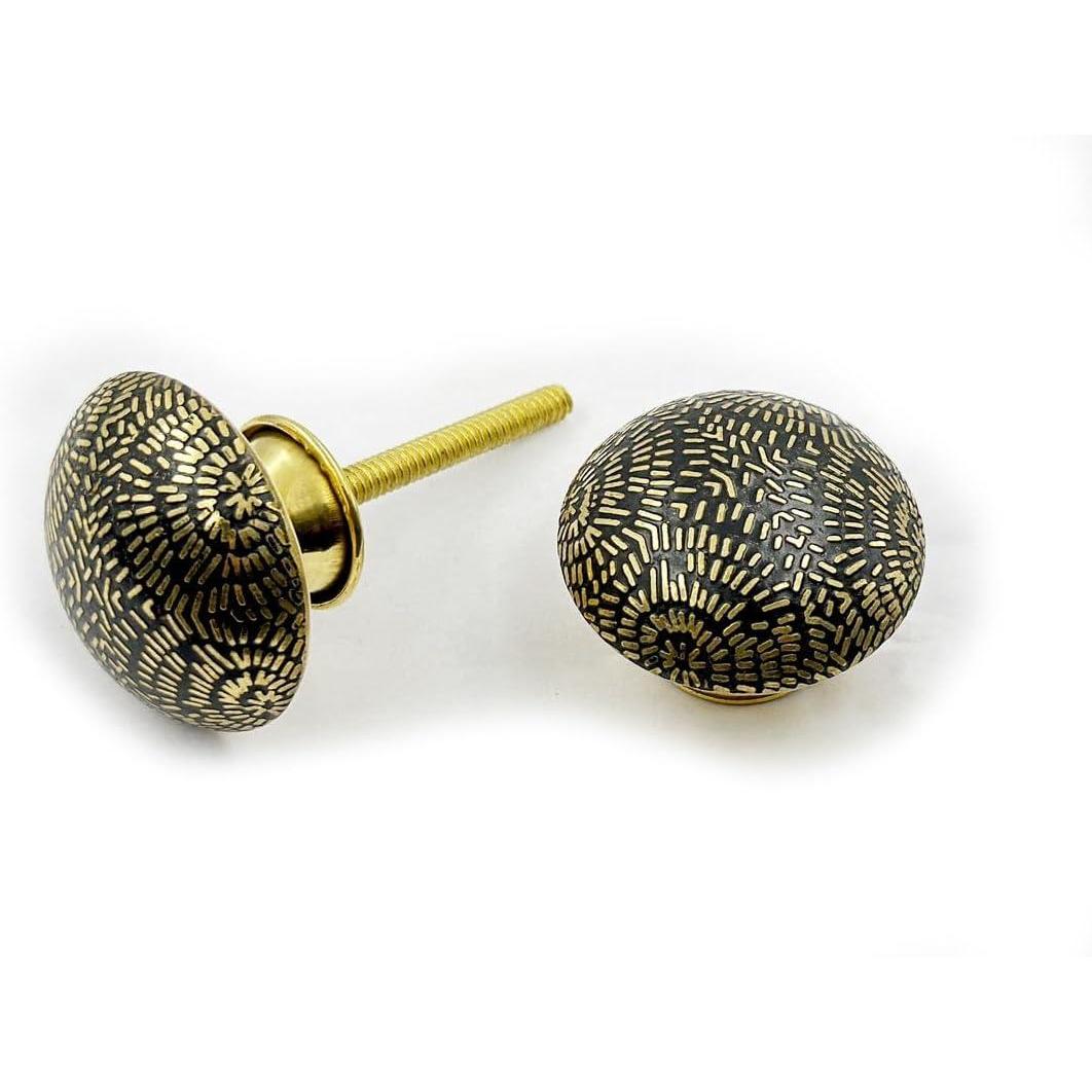 HAMILTON BRASS Round Brass Knob with Ceramic Finish | Black & Gold Handcrafted Decorative Cabinet & Drawer | Furniture Handle for Wardrobe & Dresser | 36x36 mm Face | 25 mm Depth | 75 mm Screw