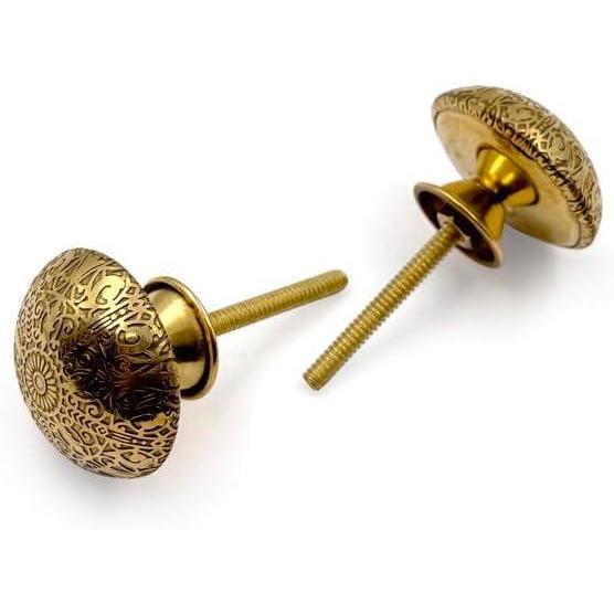 HAMILTON BRASS Round Brass Knob with Floral Pattern | Ceramic Finish Cabinet Drawer Pull Handle | Decorative Furniture Knob for Cupboards, Wardrobes | 37x37 mm Face | 26 mm Depth | 17 mm Height