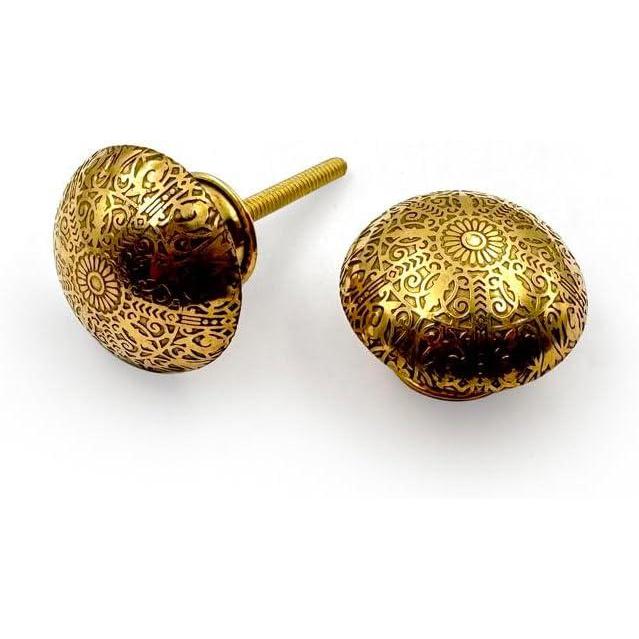 HAMILTON BRASS Round Brass Knob with Floral Pattern | Ceramic Finish Cabinet Drawer Pull Handle | Decorative Furniture Knob for Cupboards, Wardrobes | 37x37 mm Face | 26 mm Depth | 17 mm Height