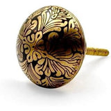 HAMILTON BRASS Round Brass Knob with Floral Pattern | Ceramic Finish Cabinet Drawer Pull Handle | Decorative Knob for Cupboards, Dressers, Wardrobes | 37x37 mm Face | 26 mm Depth | 17 mm Height