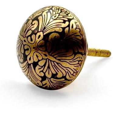 HAMILTON BRASS Round Brass Knob with Floral Pattern | Ceramic Finish Cabinet Drawer Pull Handle | Decorative Knob for Cupboards, Dressers, Wardrobes | 37x37 mm Face | 26 mm Depth | 17 mm Height