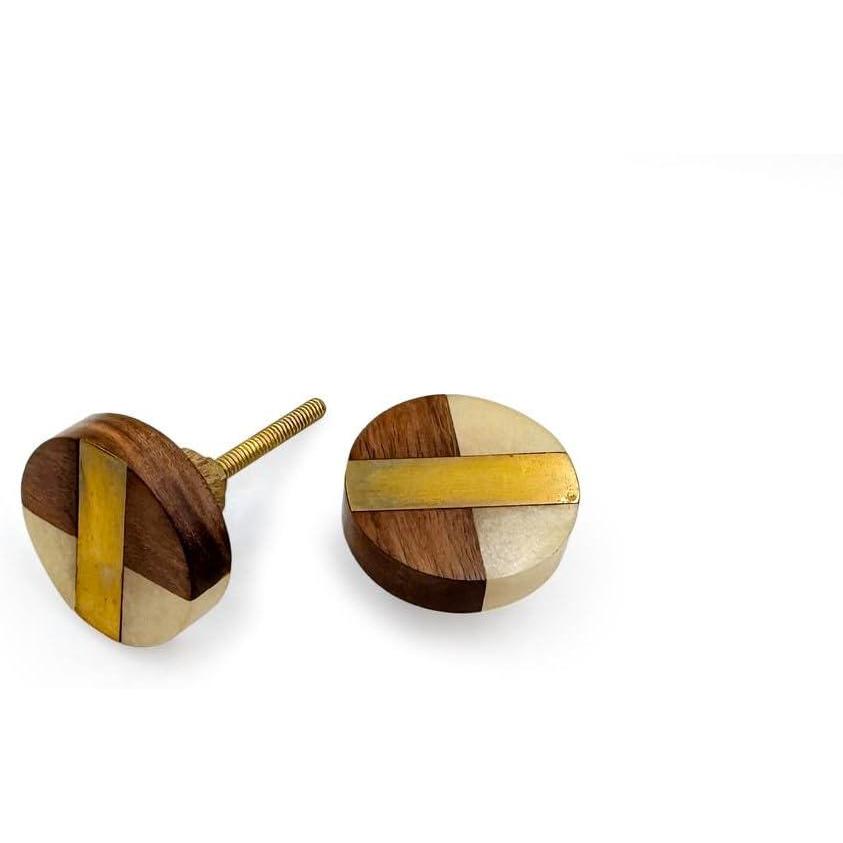 HAMILTON BRASS Round Cabinet Knob | Wood, Resin & Brass Material Drawer Pull Handle | Ceramic Finish Decorative Furniture Knob for Dressers Drawers | 39mm Diameter, 23.5mm Depth, 10mm Thickness