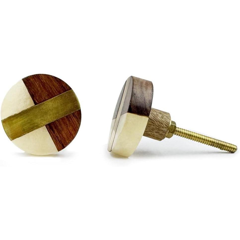 HAMILTON BRASS Round Cabinet Knob | Wood, Resin & Brass Material Drawer Pull Handle | Ceramic Finish Decorative Furniture Knob for Dressers Drawers | 39mm Diameter, 23.5mm Depth, 10mm Thickness