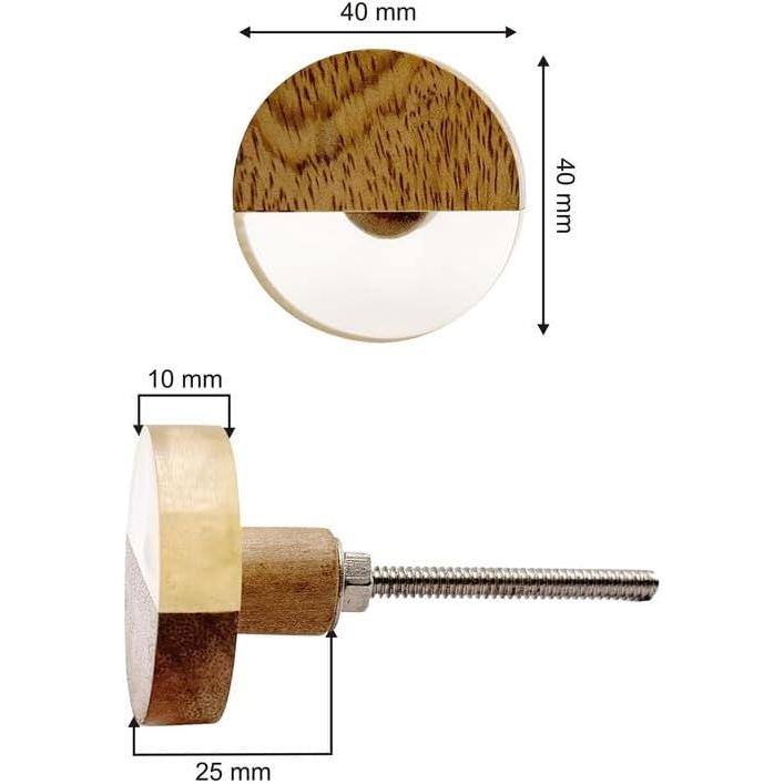 HAMILTON BRASS Round Cabinet Knob | Wood & Resin Material Drawer Pull Handle | Ceramic Finish Decorative Furniture Knob for Wardrobes & Cupboards | 40mm Diameter, 25mm Depth, 10mm Thickness